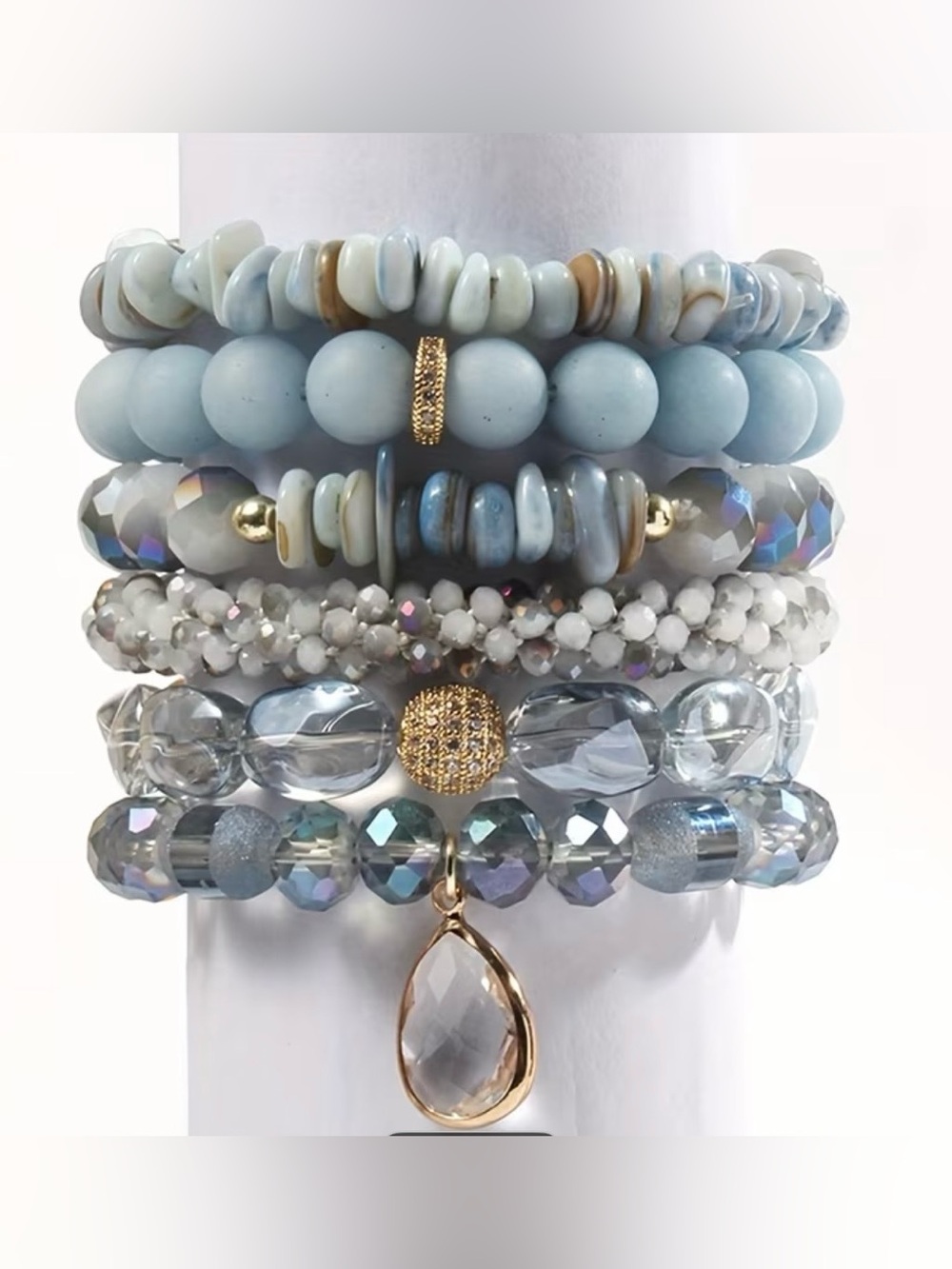 Bohemian Stacked Light Blue Natural Stone Beaded Stretch Bracelet Set